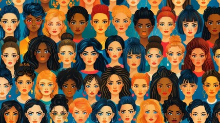 an image of a group of women with different hair colors and hairstyles, all of which are different. - obrazy, fototapety, plakaty