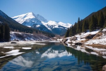 Naklejka premium lake and mountains in winter.
