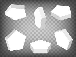 Set of perspective projections 3d model of pentagonal prism on transparent background.  Model of pentagonal prism.  Abstract concept of graphic elements for your design. EPS 10