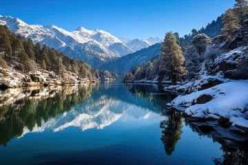 Fototapeta premium lake and mountains in winter.