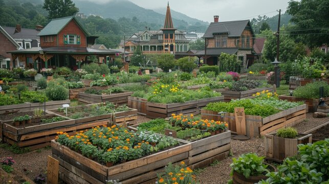A community garden initiative where local businesses sponsor plots, and participants attend workshops on sustainable farming practices, learning to grow their own food while
