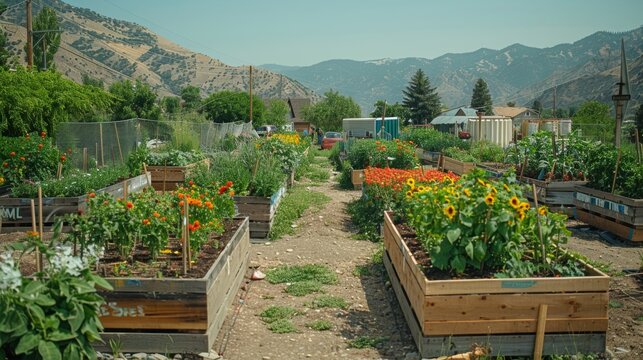 A community garden initiative where local businesses sponsor plots, and participants attend workshops on sustainable farming practices, learning to grow their own food