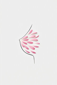 Pink flower petals neatly arranged on hand drawn female breast