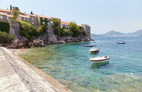 The picturesque Sveti Stefan island outside of Budva, Montenegro