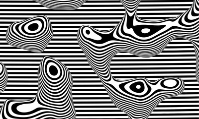 Optical illusion vector background. Simple black and white distorted lines. Opart illustration