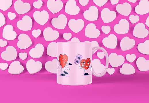 Mug with Heart Background Mockup