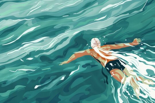 cartoon of a swimmer in the ocean