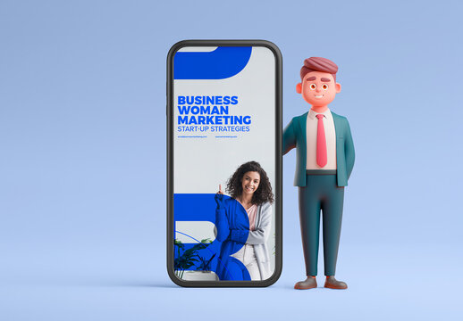 Character Business Man with Phone Mockup