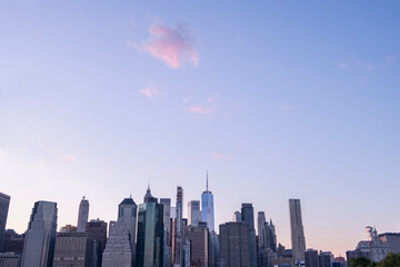 New York City skyline at sunset. 
