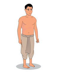 Fototapeta premium A poor village boy standing cartoon character design