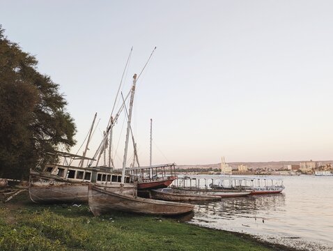 Boats on the Nile at sunset