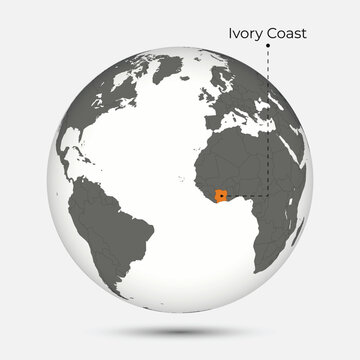 Map of Ivory Coast with Position on the Globe