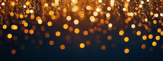 Fototapeta na wymiar Abstract Background with Glittering Lights in Amber, Platinum, and Night Sky. Defocused Banner.