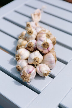 Garlic plaited into a braid