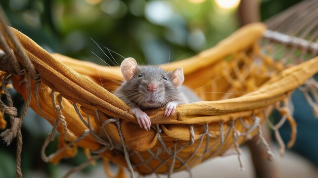 Small Rat Sitting in a Hammock
