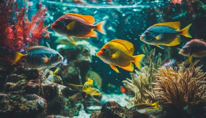 Naklejka na ściany i meble Aquarium full of colorful fish 