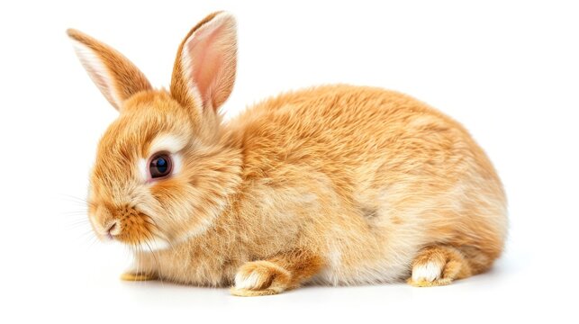 Portrait cute brown rabbit animal sitting white background. AI generated image