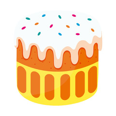 Easter cake. Traditional Easter sweet bread. Festive dessert. Religious Christian symbol. Flat design. Vector illustration.