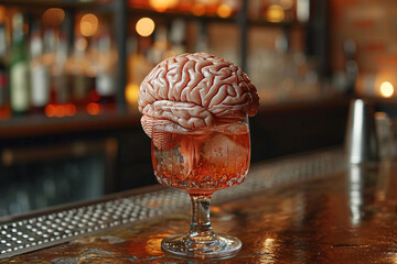 a glass with a human brain on it