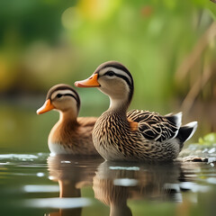 Fototapeta premium Cute ducks living in nature - generated by ai