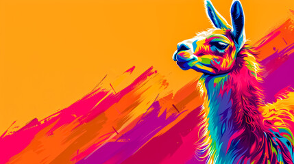 Vibrant pop art llama illustration - obrazy, fototapety, plakaty