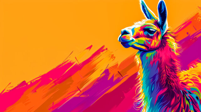 Vibrant pop art llama illustration