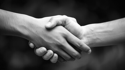 Monochrome black and white style of two persons shaking hands for business deal. AI generated image