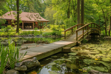 Naklejka premium Tranquil Retreat by the Pond