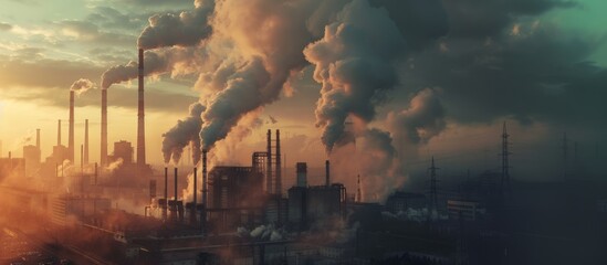 factories pollute the air - obrazy, fototapety, plakaty