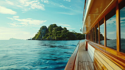 Amazing view from boat over clear sea water lagoon. Luxury travel, tropical blue turquoise...