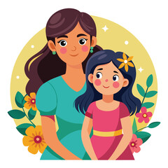 Happy mothers day mom and child affection greeting design