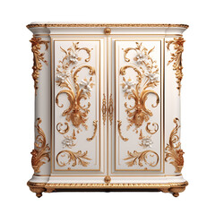 a white and gold cabinet