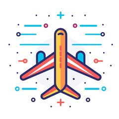 Airplane flat line color icon. Vector illustration. Airplane on white background.