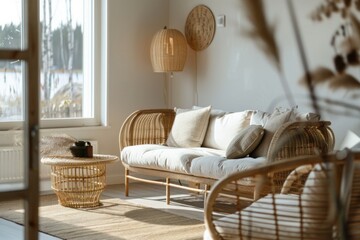 beautiful living room with wicker furniture