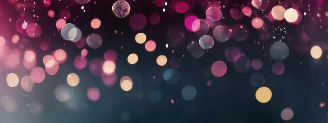 Abstract Background with Glittering Lights in Magenta, Platinum, and Slate. Defocused Banner.