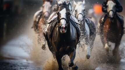 Thrilling derby horse racing, a must watch for equestrian enthusiasts and sports fans - obrazy, fototapety, plakaty
