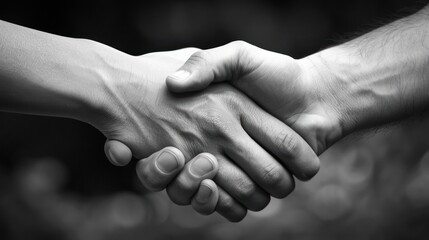 Monochrome black and white style of two persons shaking hands for business deal. AI generated image