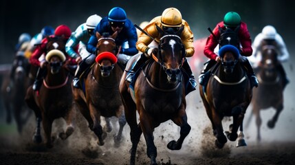 Thrilling derby horse racing event displays the essence of competitive equestrian sports - obrazy, fototapety, plakaty