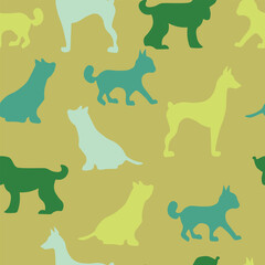 Vector seamless repeating childish pattern with cute dogs, cats in Scandinavian style. Animals background with dog, cat, pets, puppy for invitation, poster, card, flyer, textile, fabric