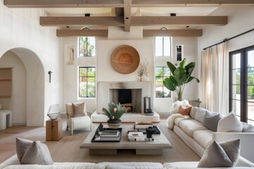 Fototapeta premium living room with a fireplace and beams
