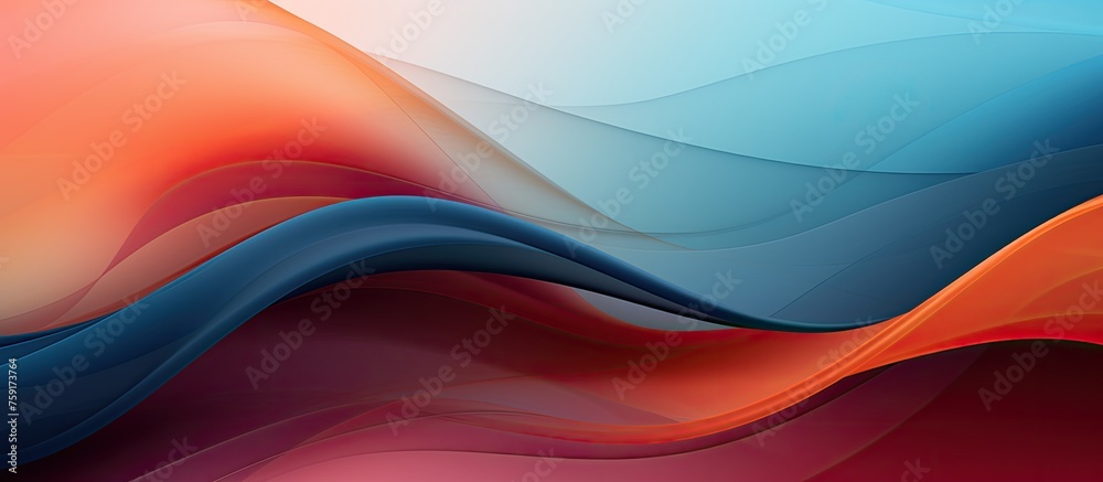 Canvas Prints A closeup of a vibrant liquid wave against a sky blue and electric orange background, resembling an automotive design with tints and shades of peach, creating a mesmerizing pattern