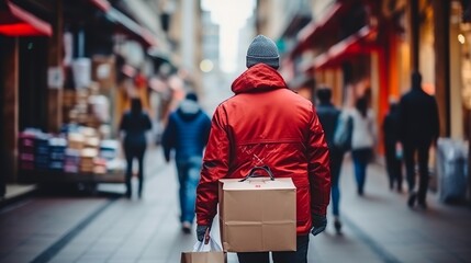 Delivery person delivering parcel box to customer at doorstep for efficient service