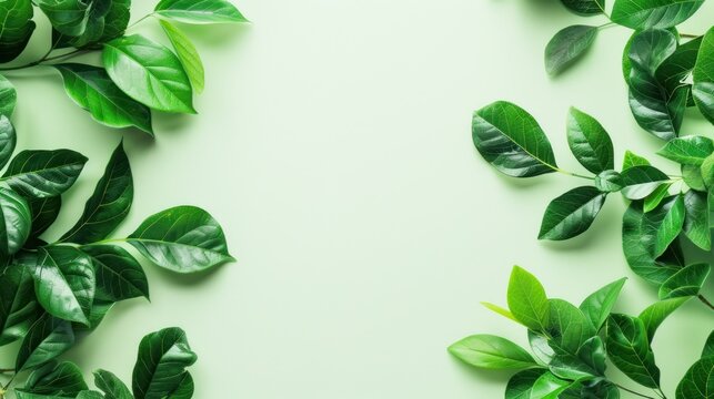 Fresh green leaves background with empty space, nature concept AI generated image
