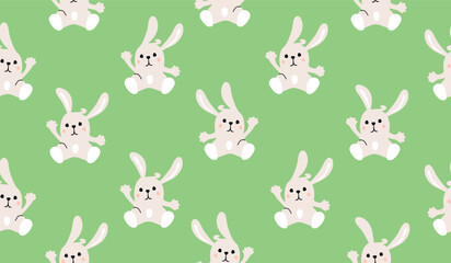 Funny seamless pattern with cute little bunny.Cartoon animal background or texture for printing on fabric and paper.Nursery wall decor with eared character.Banner template,cover.Vector illustration.