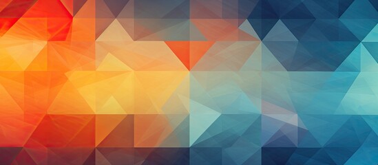 An electric blue and orange background creates a vibrant atmosphere for a geometric pattern of triangles and rectangles, resembling petals in a symmetrical art piece - obrazy, fototapety, plakaty