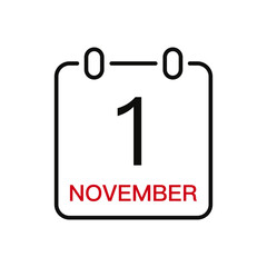 November 1 date on the calendar, vector line stroke icon for user interface. Calendar with date, vector illustration.