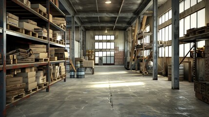 warehouse with goods and boxes - obrazy, fototapety, plakaty