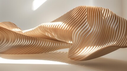 Wooden Sculpture with Undulating Curves and Rhythmic Movement