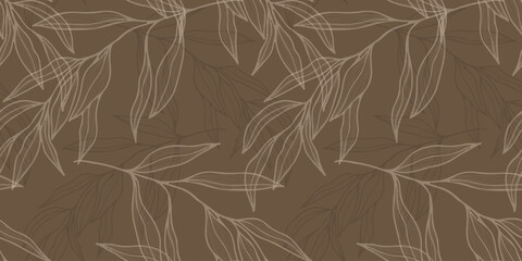 Seamless pattern with hand drawn leaves and branches. Perfect for wallpaper, wrapping paper, textile products, print, web sites, background, social media, blog, presentation and greeting cards.