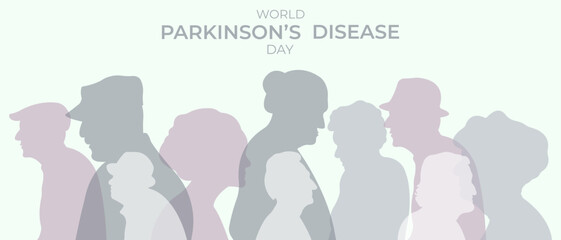 Banner for World Parkinson's Day. Vector illustration with silhouettes of elderly people. - obrazy, fototapety, plakaty